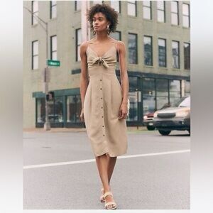 Express Tan Button-Front Midi Dress